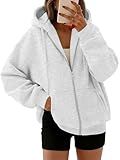 Trendy Queen Womens Zip Up Hoodies 2026 Oversized Sweatshirt Grey M