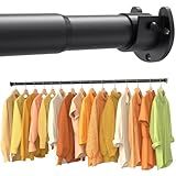 Closet Rods for Hanging Clothes, 17-84 Inch No-Cut Stepless Adjustable Closet Rod, 1.3 Inch Heavy Duty Metal Closet Hanging Rod with Brackets, Black Closet Bar for Closet, Laundry Room, RV, Wardrobes