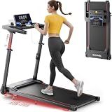 TOPUTURE Walking Pad Treadmill with Adjustable Handle Bar & Incline, Foldable Treadmills for Home Office, Portable Walking Pad with Desk, LED Display, App & Remote Control