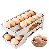 Egg Holder for Fridge,Automatic Rolling Egg Dispenser for Refrigerator Organizers and Storage,28 Egg Tray For Refrigeratorand Space Saving Storage for Gathering Fresh Egg Holder Countertop(grey)