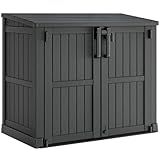 LHBcraft Outdoor Storage Cabinet 36 Cu Ft with Lockable Doors, Portable Horizontal Resin Storage Shed -Easy to Assemble, Waterproof Outdoor Storage Box for Backyards,Patios Black