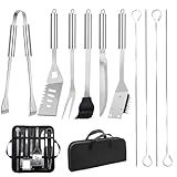 11Pcs Stainless Steel BBQ Grilling Accessories Set, Dad Gifts for Fathers Day Grilling Gifts,Portable Practical Grill Tools Utensils Kit with Storage Bag for Outdoor Grill Camping Backyard