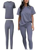 ZFLM casual sportswear 2-piece set high waist tight pants yoga pants short sleeved round neck yoga set
