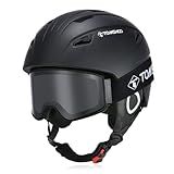 TOMSHOO Ski Helmet and Goggles Set Snowboard Helmet with Goggles for Men, Women Shockproof Windproof Gear for Snowboarding Skiing (Black, Large)