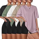 Kinglaman 5 Pack Womens Oversized T Shirts Workout Short Sleeve Summer Tops