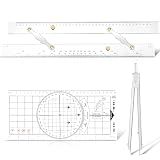 Motipuns 3 Pcs Basic Navigation Set, Include 16 Inch Marine Parallel Ruler with Clear Scales Navigation Divider Marine Nautical Protractor 6 Inch Marine Fixed Points Divider for Boat