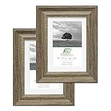 FrameWorks - 2-Pack - 5” x 7” Matted to 4" x 6" Rustic Farmhouse Wooden Picture Frames with Luxury Wide Molded Edge, Removable Mat, and Tempered Glass