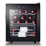 STAIGIS Mini Wine Fridge Freestanding, Wine Cooler Refrigerator 15 Bottle w/Digital Control, Countertop Mini Fridge for Red & White, Glass Door