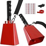cyrico Cow Bells for Sporting Events, 2 Pack 10 Inch Cowbell with Handle, Metal Loud Noise Makers for Football Games, Large Red Cheering Hand Bell Chimes Alarm School Musical Percussion Instruments