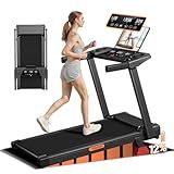 12% Incline Treadmill with Handle, 3-in-1 Portable Treadmills for Home and Office, Foldable Treadmills with 300 Lbs Weight Capacity, 3.0HP Quiet Walking Pad Treadmill, Three Touch Screen
