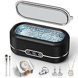 Miorcols Ultrasonic Jewelry Cleaner, 48KHz Jewelry Ultrasonic Cleaner Machine for All Jewelry, Glasses, Rings, Retainers, Watch Strap, Dentures, 304 Stainless Steel 12oz Cleaning Pod - Black