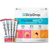 DripDrop Zero Sugar Plus - Sugar Free Hydration Packets- Single Serve Electrolytes Powder Drink Mix - Watermelon, Tangerine, Tropical Punch, Raspberry Lemonade - Non-GMO, Gluten Free, Vegan- 16 Sticks