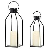HPC Decor Modern Farmhouse Lanterrn Decor- Black Metal Candle for Summer Night- Lanterns w/Timer Flickering Candles for Living Room,Home,Indoor, Outdoor,Table,Fireplace Mantle Décor