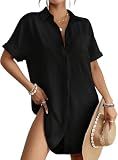 Bsubseach Women Swimsuit Coverup Shirt Dress Button Down Bathing Suit Cover Up Beach Vacation Outfits Black M