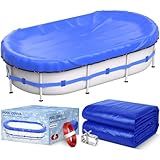 16 x 32 FT Oval Winter Pool Cover 500D Extra Thick Above Ground Pool Cover Above Ground Pool Protection with Winch and Cable Royal Blue