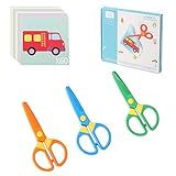 3-Pack Toddler Safety Scissors Kit - Child-Safe Preschool Training Scissors & 60 Sheets Craft Paper | Ergonomic Blunt Tips, Early Childhood Development Tools for Kids 2-5 Years