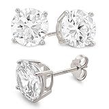 KEZEF Sterling Silver Stud Earrings for Women & Men | 6mm Cubic Zirconia Earrings Studs 4-Prong Setting - 14K White Gold Premium CZ S925 Hypoallergenic
