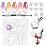 JODSONE 100PCS Soft Nail Sponges for Ombre with 1 Stainless Grabbing Pen Professional Gradient Nail Sponge Tool Nail Art Gradient Designs Blush Nail Art