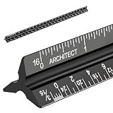 Architectural Scale Ruler, Imperial Measurements 12'', Laser-Etched Aluminum Architect Triangular Ruler Black for Architects, Students, Draftsman, and Engineers by mveohos