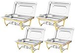 Chafing Dish Buffet Set 4 Pack, 9QT Stainless Steel Chafers and Buffet Warmers with Full-Size Pans, Elegant Gold & Silver Finish, Catering Equipment for Weddings, Parties, Banquets, Events
