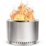 Grovellis 27 inch Smokeless Fire Pit with Waterproof Cover, Stainless Steel Outdoor Smokeless Firepit, Wood Burning Fire Pits for Camping, Bonfire,Low Smoke Firepit for Outside