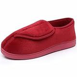 Git-up Women Memory Foam Diabetic Slippers Arthritis Edema Adjustable Closed Toe Swollen Feet Slippers Comfortable House Indoor Outdoor Shoes with Rubber Sole RED US/7
