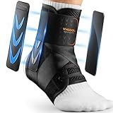 WHCOOL Slim-Fit Ankle Brace for Sprained Ankle, Velcro Lace Up Ankle Support for Women Men With 2 Auto-Shaped Pads, Air Fabric Cool Ankle Stabilizer for Injury Recover, Running,Sports, M(12”-13”)