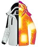 Graphene Heated Jacket Women Rechargeable Battery Pack 18400 mAh Winter Warming Waterproof Electric Heating Coat with Detachable Hood, White Black, M, Mom Grandma Sister Girlfriend Birthday Gift