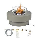 32.5-inch Outdoor Gas Fire Pit Table with Natural Gas Conversion Kit & Wind Glass Shield, 50,000BTU Propane Gas Fire Pits for Outside Patio w/Round Burner Lid, Glass Rocks, Cover