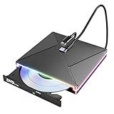 RGB DVD Player for Laptop, External CD Drive for Mac, USB 3.0 USB C Portable CD Burner External Disk Drive, DVD Reader Writer ROM Drive Compatible with Laptop Desktop Mac,Windows 11/10/8/7