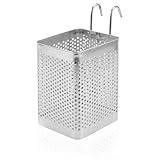 Dishwasher Chopstick Basket – 2.75" x 2.75" x 3.93" Stainless Steel Utensil Holder | Rust-Resistant Perforated Caddy with Hooks for Organizing Chopsticks, Straws, Teaspoons, and Small Kitchen Tools