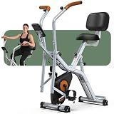 Pooboo Exercise Bike, Foldable 2-in-1 Elliptical & Stationary Cycling Bike, Silent Indoor Fitness Bike for Home & Rehab, Adjustable Seat & Handrail, 8 Level Magnetic Resistance,LCD Monitor, 300LBS