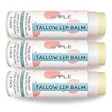 Tallow Lip Balm by Cattle Creek – Organic, All-Natural Ingredients, Long-Lasting Moisture and Hydration for Dry, Cracked, and Chapped Lips, Soothing Formula for Soft Skin (Pack of 3, Apple)
