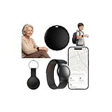 GPS Tracker for Kids, Real-Time GPS Tracking Device for Seniors w/Wearable Wristband & Keychain Design, No Monthly Fee/No SIM Card, Lightweight Locator Works w/iOS Find My（MFi Certified） Long Standby