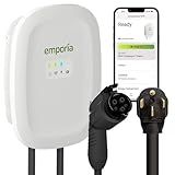EMPORIA Level 2 EV Charger - NEMA 14-50 EVSE w/ J1772 Connector - 48 amp EV Charger Level 2, 240v WiFi Enabled Electric Vehicle Charging Station, 25ft Cable, White