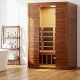 EASYHAWK 2 Person Infrared Sauna for Home, Low EMF FAR Indoor Wooden Dry Sauna Room with Red Light Therapy, WiFi App Control, Bluetooth Speakers, LCD Panel, 1500W/120V