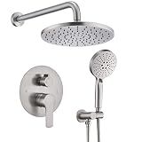 Iriber Shower System Wall Mounted Shower Faucet Set with High Pressure Shower head and 3-Setting Handheld, Bathroom Shower Trim Kit Contain Pressure Balance Valve Cartridge, Brushed Nickel