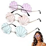 3pcs Seashell Sunglasses, Rimless Novelty Glasses for Mermaid Theme Parties