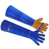 Bite Proof Double Leather Gloves - Cat Scratch Trips to Vet BBQ Gloves Bird Handling Falconry Dogs Snake Bite Yellow-blue