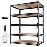 REIBII 2020LBS Storage Shelves 5 Tier Garage Shelving Heavy Duty, Adjustable Metal Shelving Unit, Garage Shelves for Basement, Warehouse, Pantry, Closet, Kitchen 72" H x 35.55" W x 16" D, Black