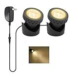 TENSUL Warm White Pond Lights, 2500K Underwater Landscape Spotlights, IP68 Waterproof Submersible Fountain Lights for Garden Yard Aquarium Pond Fountain Waterfall (2 Lights)