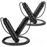 Loocio Jump Rope, Tangle-Free Rapid Speed Jumping Rope Cable with Ball Bearings for Women, Men and Kids, Adjustable Foam Handles Steel Ropes Fitness,2 Pack…, Black
