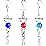 Jetec 3 Pcs Gazing Ball Spiral Tail Decorative Wind Spinner Stabilizer Indoor Outdoor Hanging Wind Ball Spinner with Hanging Swivel Hook for Garden Balcony Decoration (Red, Sky Blue, Navy Blue)