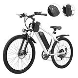 Hoverfly OUREA Electric Bike 26", 750W Peak Motor Mountain Ebike, Up to 40 Miles 20MPH Removable Battery, 7-Speed and Shock Absorber, Electric Commuter Bike for Adults White