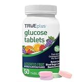 TRUEplus Glucose Tablets, Chewable, Grape, Raspberry, Orange Flavors, 15g Fast-Acting Carbohydrates, Fat Free, Gluten Free, Boost Energy, 50 Count