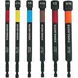Klein Tools 32930 SAE Magnetic Impact Nut Setter Set, 6-Piece Color Coded Power Nut Driver with Extended Reach, 6 SAE Sizes