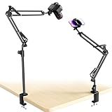 UBeesize Overhead Camera Mount with 360° Adjustable Arm & Phone Holder for TikTok Live Streaming Photography Studio Content Creation, Desk Mount for DSLR Cameras/Webcam/iPhone/Ring Light/Microphone