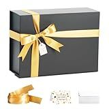 Black Gift Boxes with Lids, 9x7x4 Inches Small Gift Box with Ribbon, Collapsible Gift Boxes with Magnetic Closure for Birthday, Wedding, Bridesmaid Proposal Box Contains Gift Card Ribbon Tag