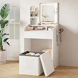 LIVELYGLOW 24" White Small Vanity Set with Lighted Mirror & Storage Stool