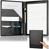 Padfolio Portfolio Binder, Faux Leather Folder, Resume Interview Legal Document Organizer, Letter Sized Writing Pad w/Business Card Holder, A4 Professional Folio for Office Conference (Black)